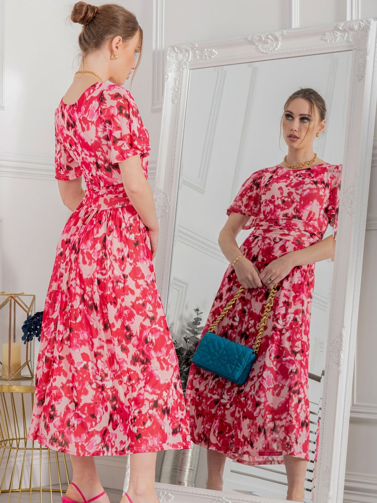 Jolie Moi Pink Gianna Print Mesh Maxi Dress - Image 2 of 6