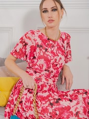 Jolie Moi Pink Gianna Print Mesh Maxi Dress - Image 5 of 6
