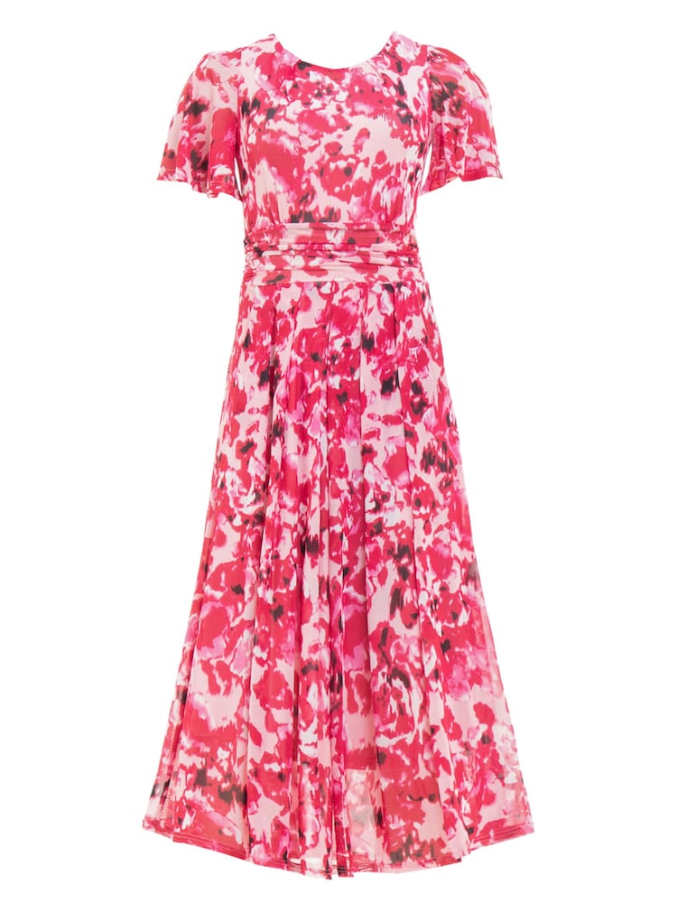 Jolie Moi Pink Gianna Print Mesh Maxi Dress - Image 6 of 6