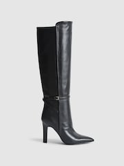 Reiss Black Caitlin Leather Knee High Boots - Image 1 of 8