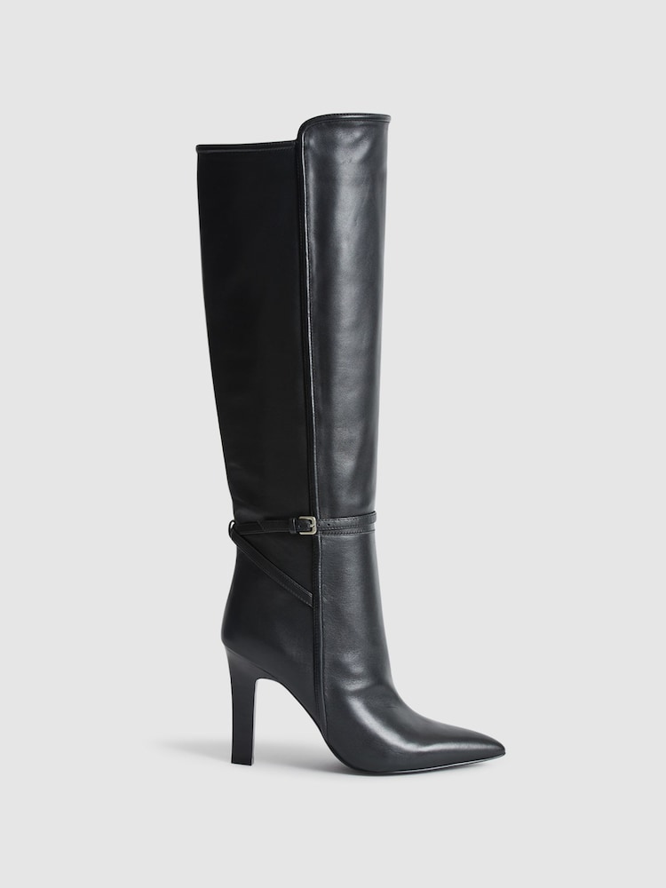 Reiss Black Caitlin Leather Knee High Boots - Image 1 of 8