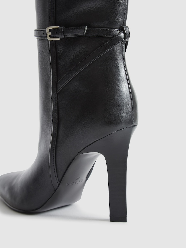 Reiss Black Caitlin Leather Knee High Boots - Image 8 of 8