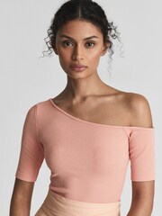 Reiss Pink Olive Off Shoulder Asymmetric Top - Image 1 of 6