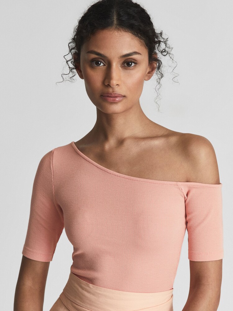 Reiss Pink Olive Off Shoulder Asymmetric Top - Image 1 of 6