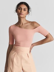 Reiss Pink Olive Off Shoulder Asymmetric Top - Image 4 of 6
