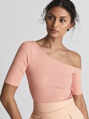 Reiss Pink Olive Off Shoulder Asymmetric Top - Image 6 of 6