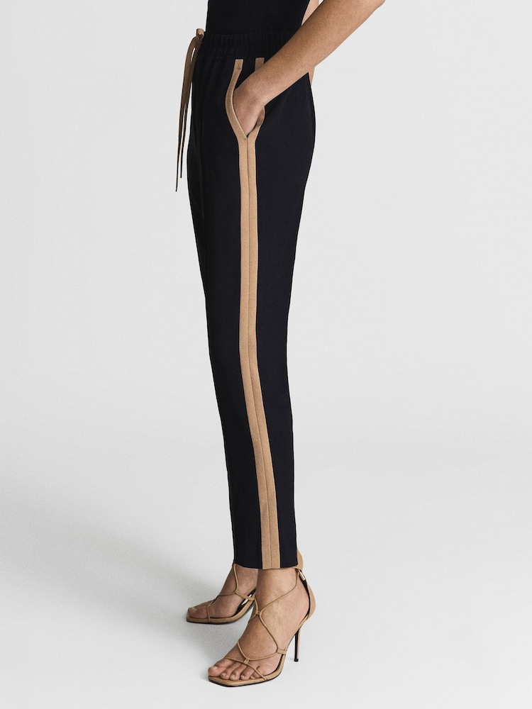 Reiss Navy Frazer Taper Tapered Side Stripe Trousers - Image 1 of 7