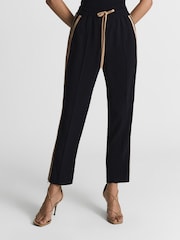 Reiss Navy Frazer Taper Tapered Side Stripe Trousers - Image 4 of 7