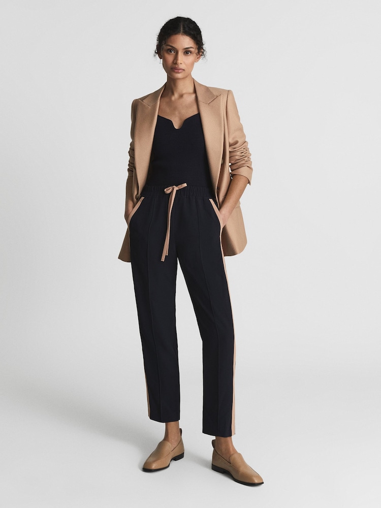 Reiss Navy Frazer Taper Tapered Side Stripe Trousers - Image 7 of 7