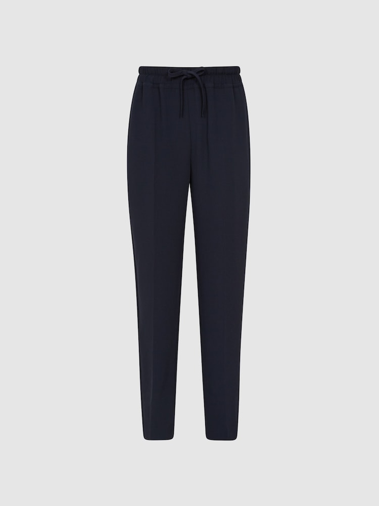 Reiss Navy Hailey Petite Tapered Pull On Trousers - Image 2 of 7