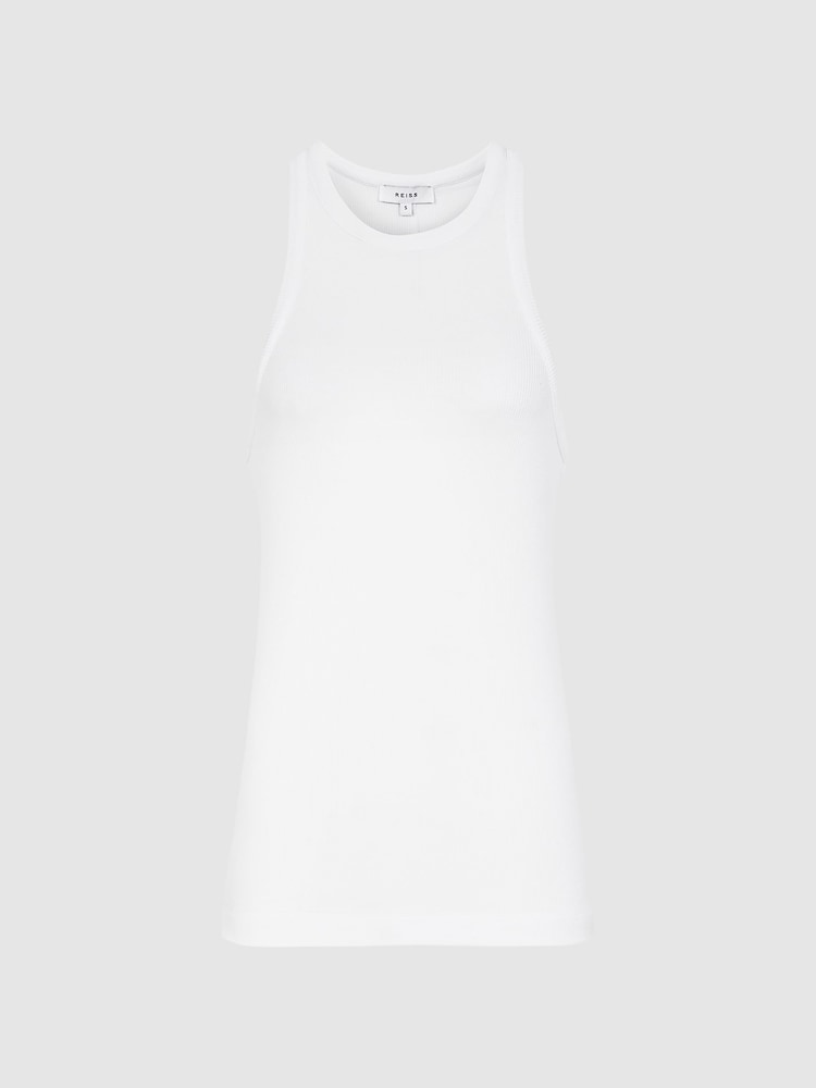 Reiss White Mirabel Ribbed Jersey Racer Tank Top - Image 2 of 6