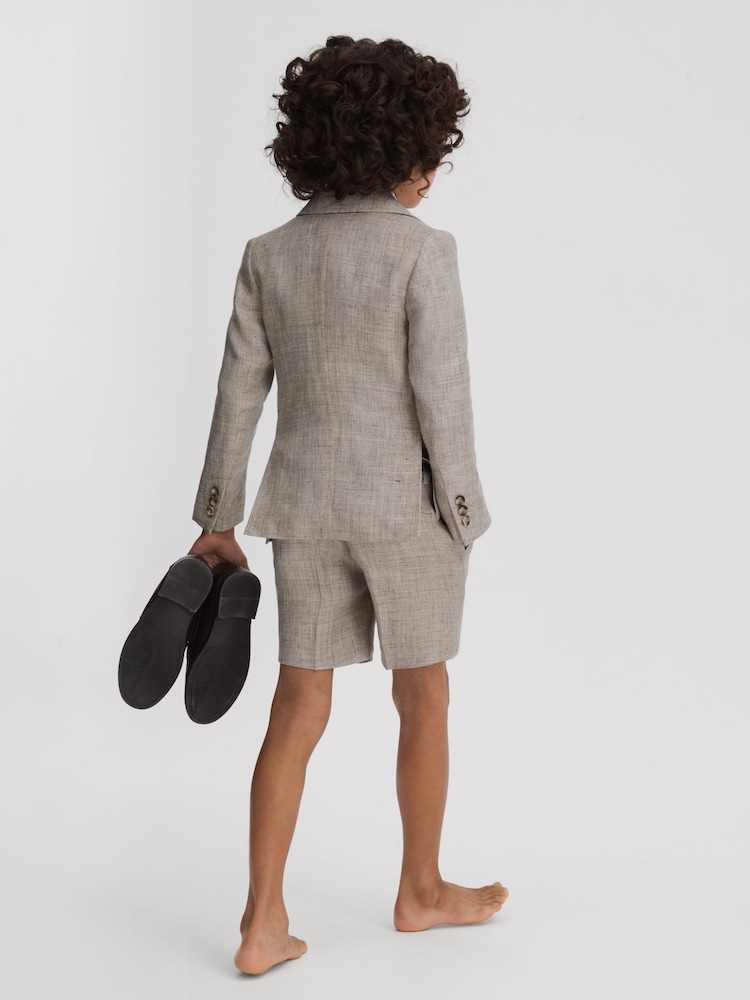 Reiss Oatmeal Auto Junior Tailored 100% Linen Side Adjuster Shorts - Image 1 of 4