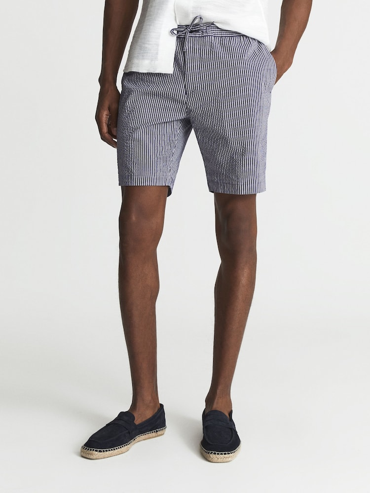 Reiss Blue Arch Striped Seersucker Shorts - Image 1 of 5