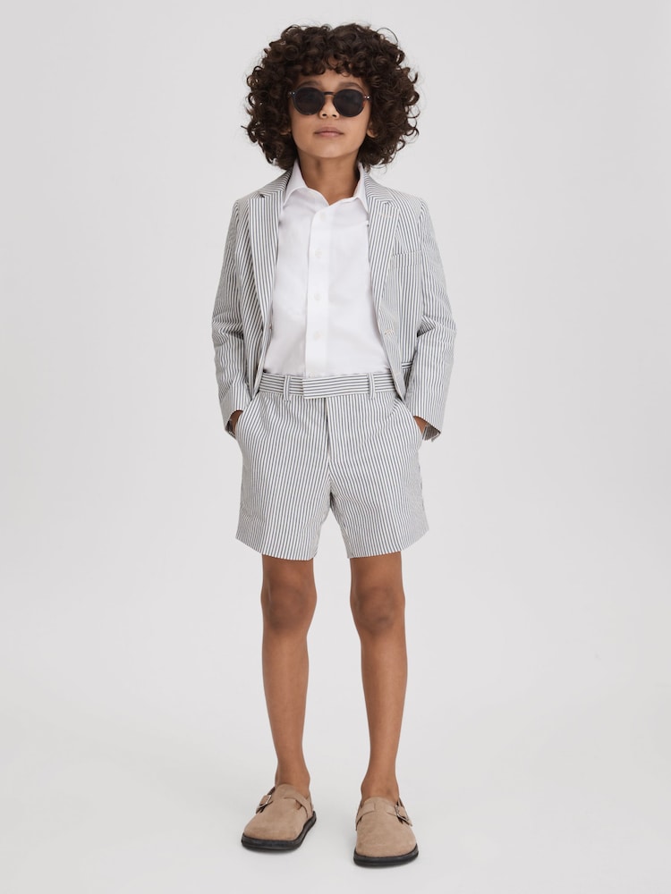 Reiss Soft Blue Barr 3-9 yrs Single Breasted Seersucker Blazer - Image 1 of 4