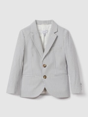 Reiss Soft Blue Barr 3-9 yrs Single Breasted Seersucker Blazer - Image 2 of 4