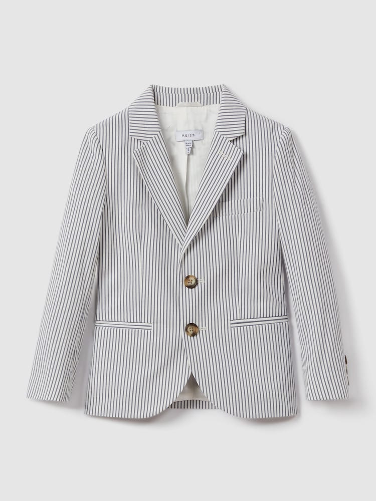 Reiss Soft Blue Barr 3-9 yrs Single Breasted Seersucker Blazer - Image 2 of 4