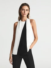 Reiss Black/White Sharon Colourblock Sleeveless Top - Image 1 of 5