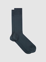 Reiss Airforce Blue Fela Ribbed Socks - Image 1 of 4