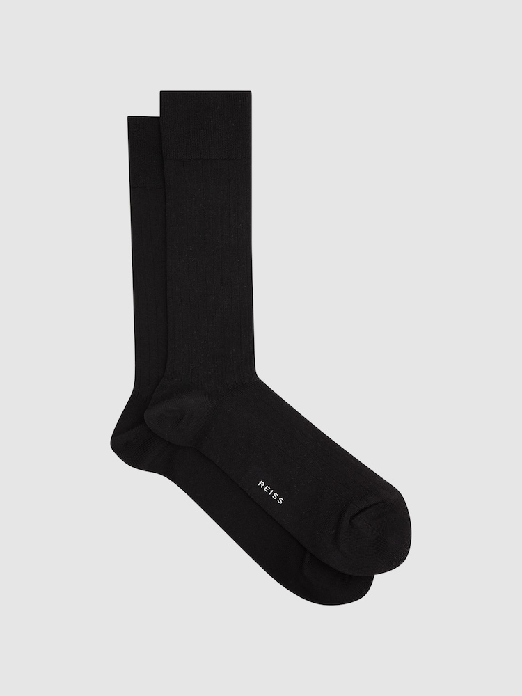 Reiss Black Fela Ribbed Socks - Image 1 of 4
