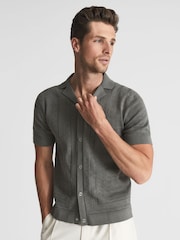 Reiss Sage Jacob Cuban Collar Stitch Interest Shirt - Image 1 of 5