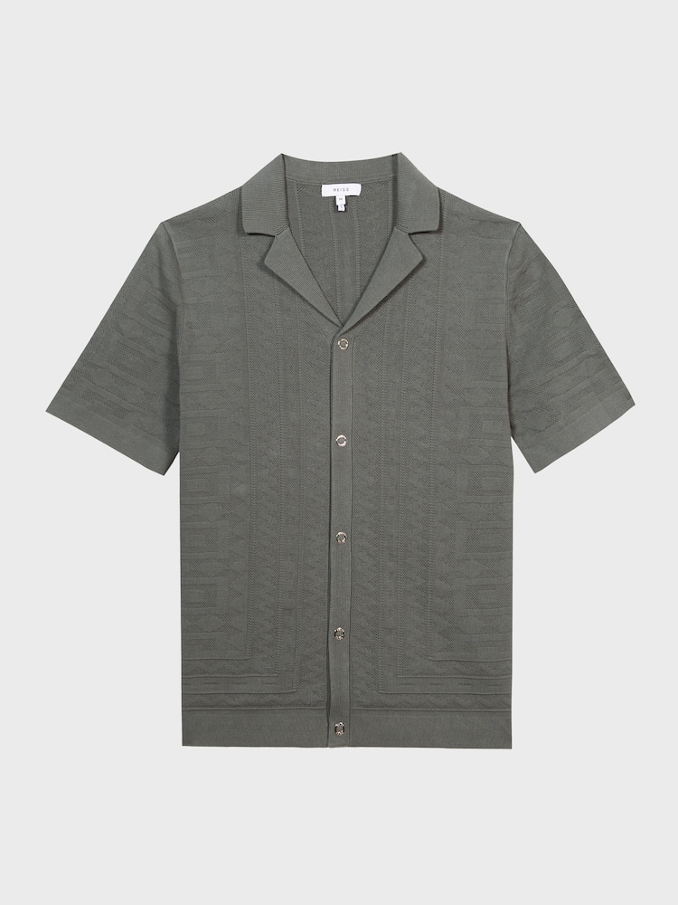 Reiss Sage Jacob Cuban Collar Stitch Interest Shirt - Image 2 of 5