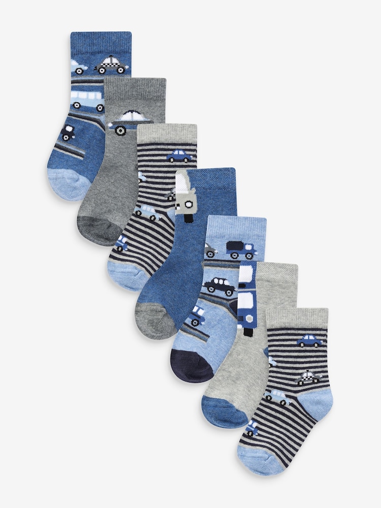 Blue Stripes/Transport Cotton Rich Socks 7 Pack - Image 1 of 1