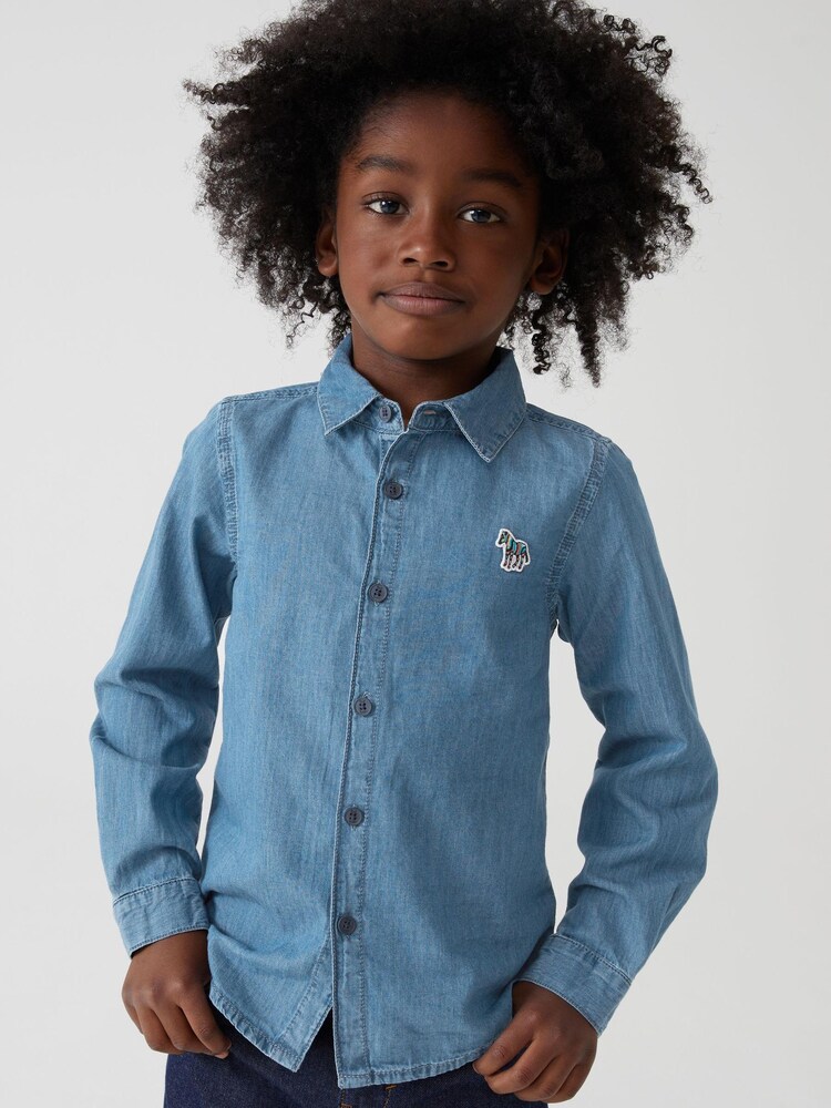 Paul Smith Junior Boys Chambray Blue Shirt - Image 1 of 8
