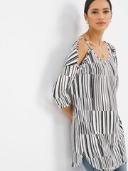 JD Williams Black Cold Shoulder 3/4 Sleeve Tunic - Image 1 of 3