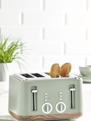 Sage Green Bronx Wood Effect 4 Slice Toaster - Image 1 of 6