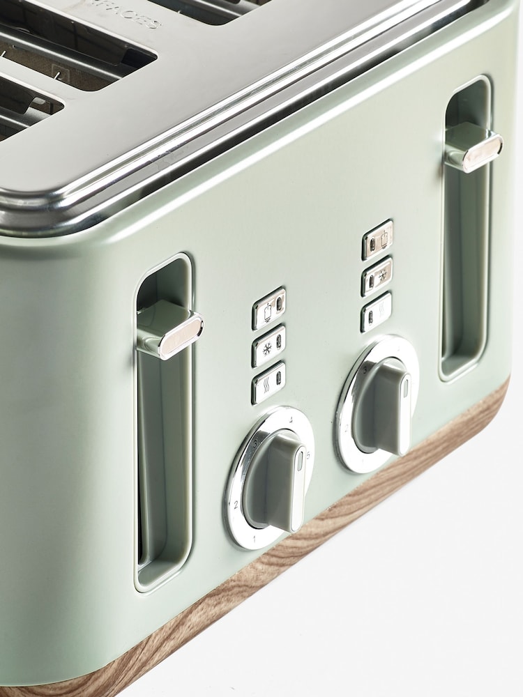 Sage Green Bronx Wood Effect 4 Slice Toaster - Image 2 of 6