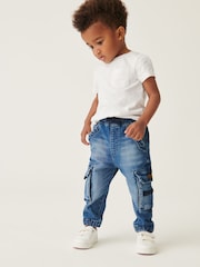 Mid Blue Denim Comfort Cargo Jeans (3mths-7yrs) - Image 3 of 5