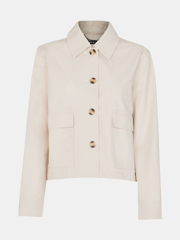 Whistles Cream 100% Cotton Marie Casual Jacket - Image 5 of 5