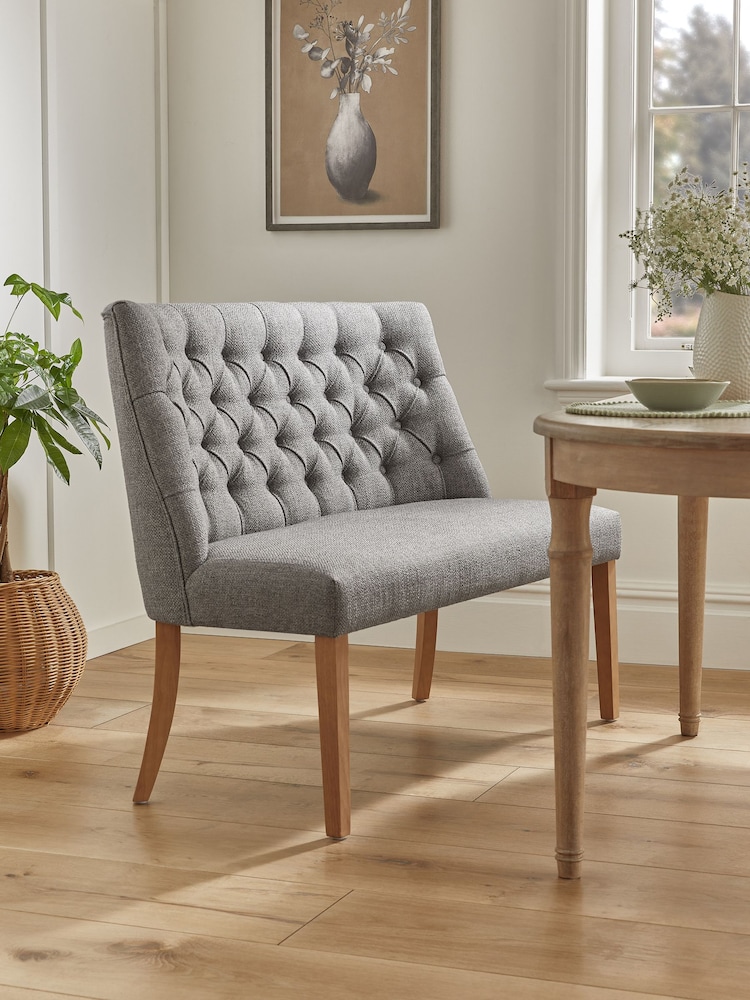 Chunky Weave Mid Grey Wolton Collection Luxe High Back Button Dining Bench - Image 1 of 8