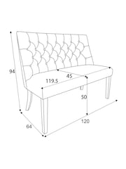 Chunky Weave Mid Grey Wolton Collection Luxe High Back Button Dining Bench - Image 8 of 8