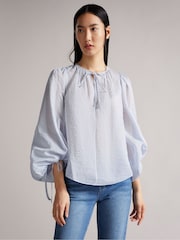 Ted Baker Silana Blue V-Neck Exaggerated Sleeve Blouse - Image 1 of 5