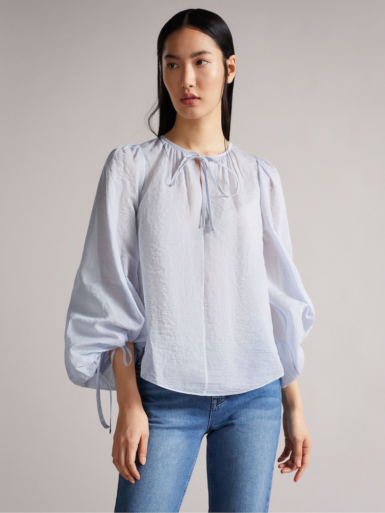 Ted Baker Silana Blue V-Neck Exaggerated Sleeve Blouse - Image 1 of 5