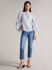 Ted Baker Silana Blue V-Neck Exaggerated Sleeve Blouse - Image 2 of 5
