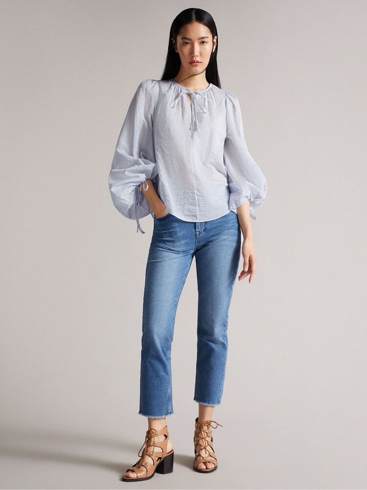 Ted Baker Silana Blue V-Neck Exaggerated Sleeve Blouse - Image 2 of 5