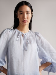Ted Baker Silana Blue V-Neck Exaggerated Sleeve Blouse - Image 3 of 5