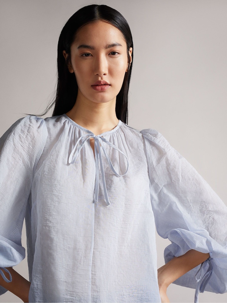 Ted Baker Silana Blue V-Neck Exaggerated Sleeve Blouse - Image 3 of 5