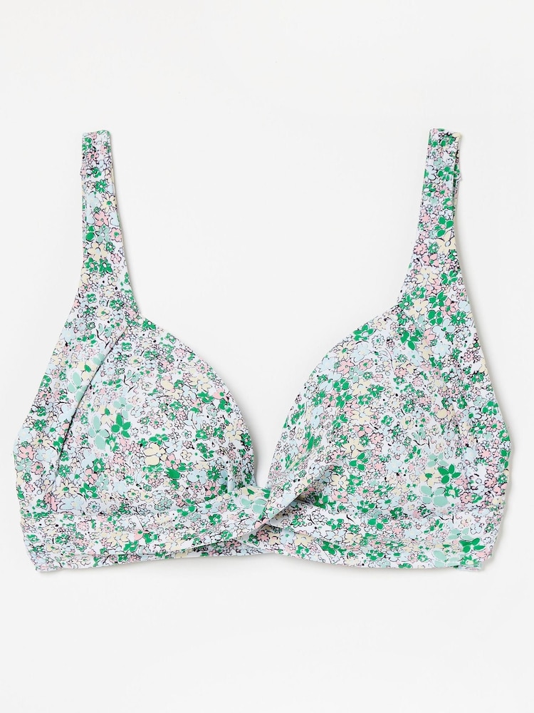 FatFace Green Daisy Field Twist Bikini Top - Image 1 of 4