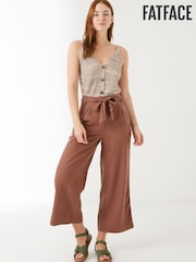 FatFace Brown Mina Linen Blend Crop Trousers - Image 1 of 4