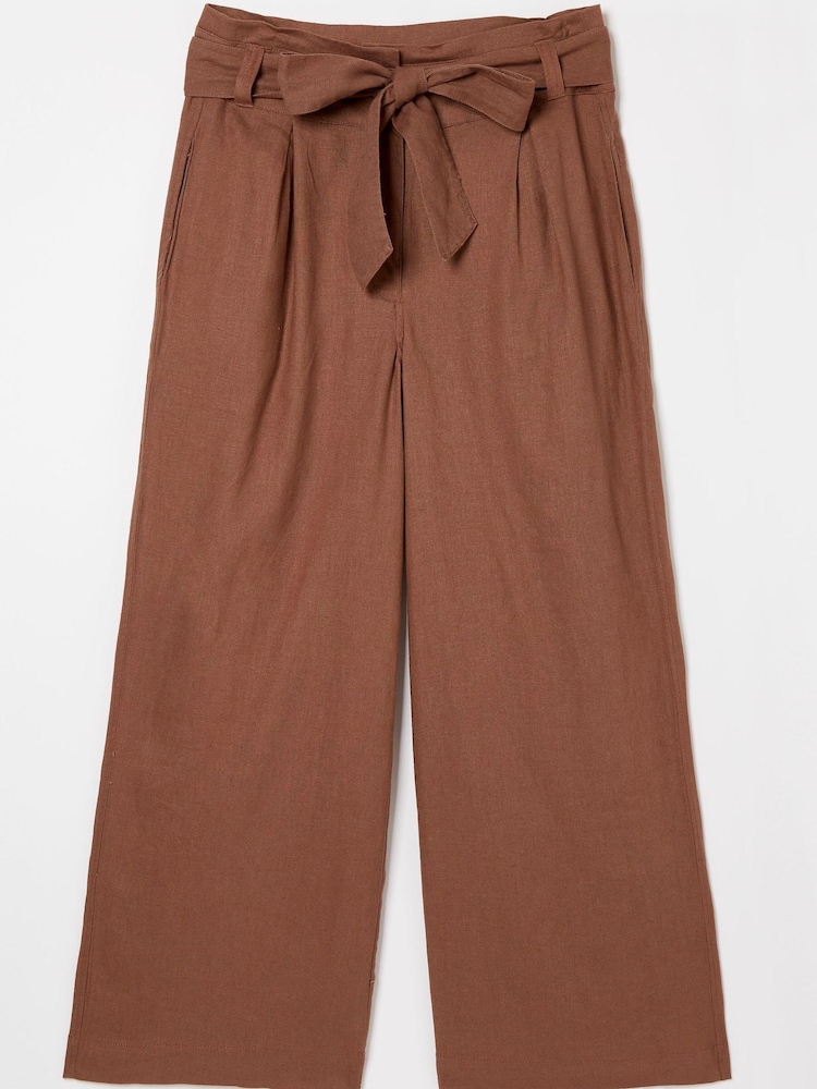 FatFace Brown Mina Linen Blend Crop Trousers - Image 4 of 4