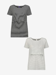 Seraphine Black Stripe Maternity & Nursing T-Shirt 2 Pack - Image 1 of 9