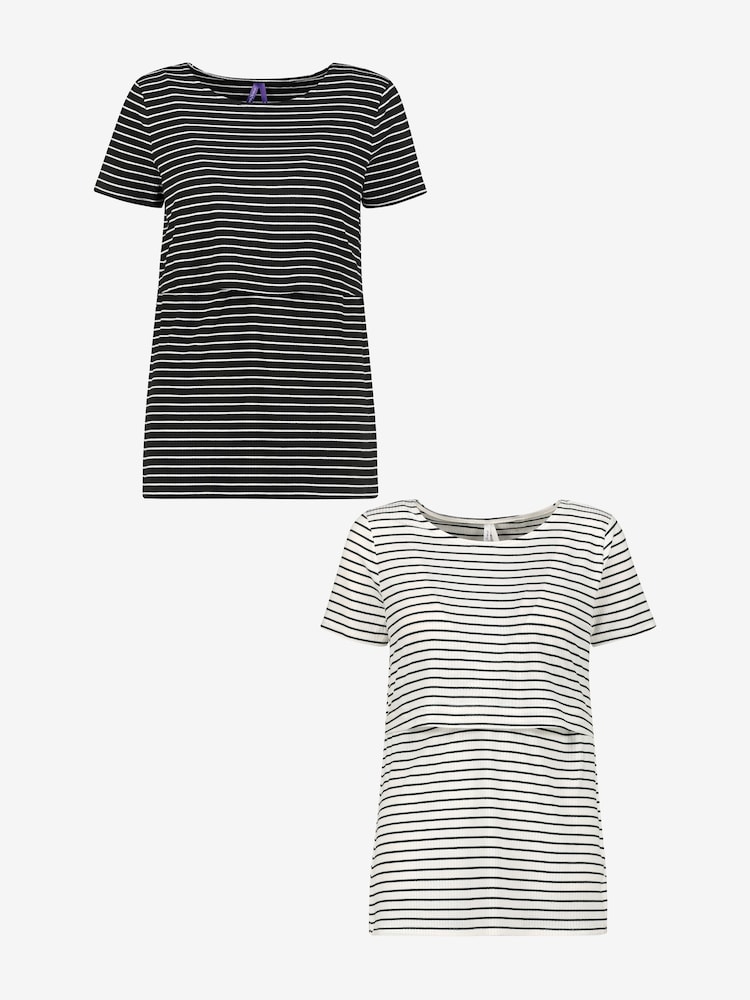Seraphine Black Stripe Maternity & Nursing T-Shirt 2 Pack - Image 1 of 9