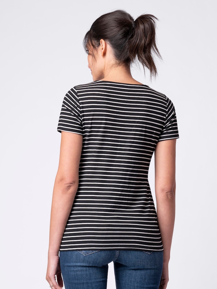 Seraphine Black Stripe Maternity & Nursing T-Shirt 2 Pack - Image 3 of 9