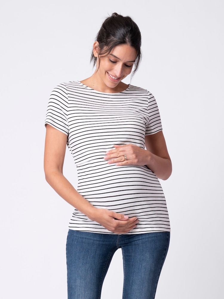 Seraphine Black Stripe Maternity & Nursing T-Shirt 2 Pack - Image 5 of 9