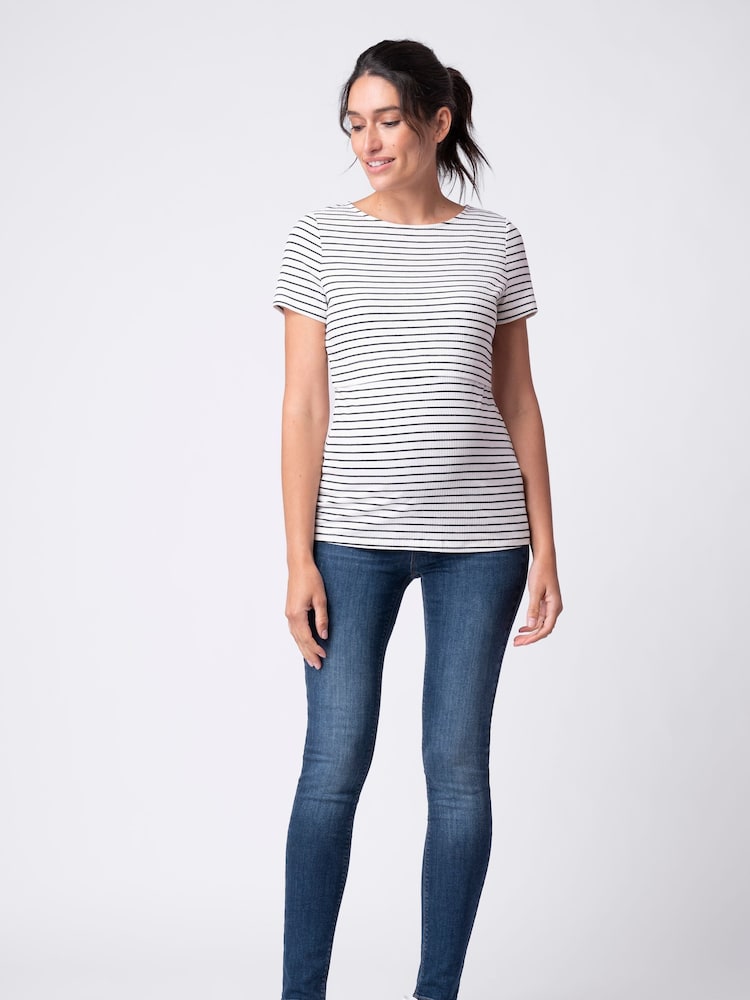 Seraphine Black Stripe Maternity & Nursing T-Shirt 2 Pack - Image 6 of 9