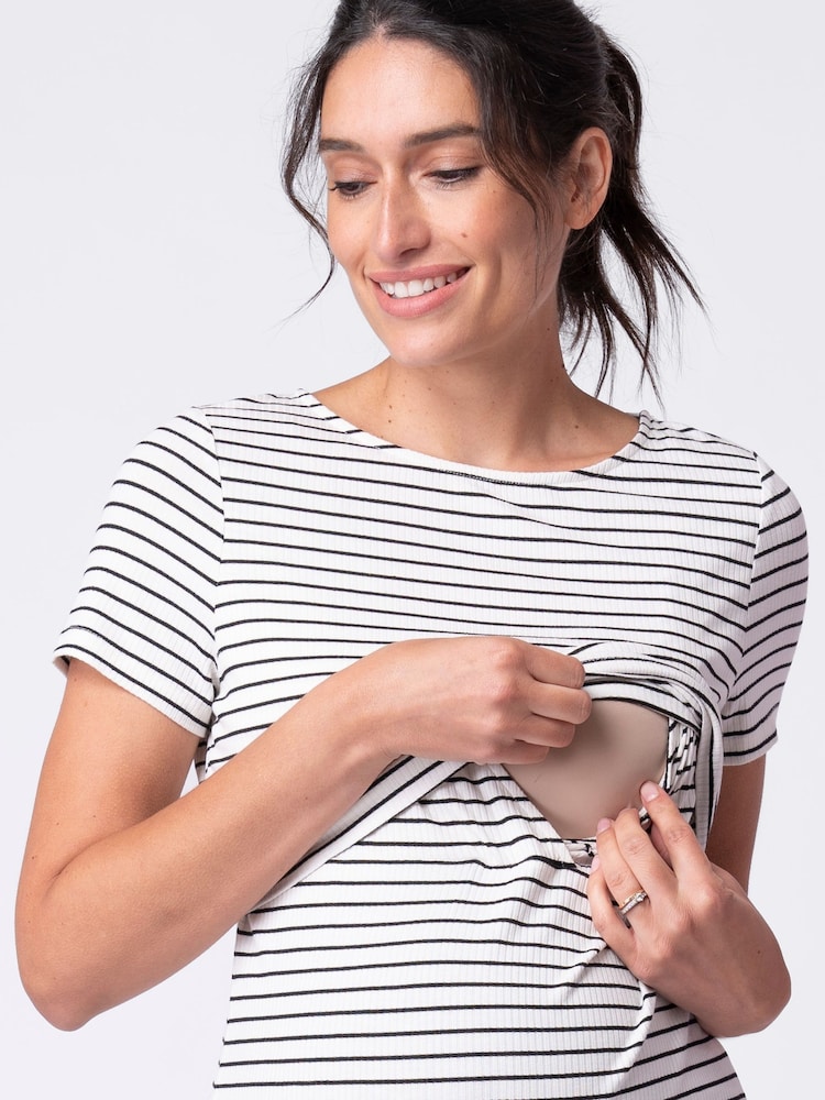 Seraphine Black Stripe Maternity & Nursing T-Shirt 2 Pack - Image 7 of 9