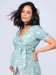 Seraphine Sage Green Floral Maternity And Nursing Midi Dress - Image 1 of 5